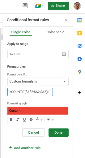  Conditional Format rules